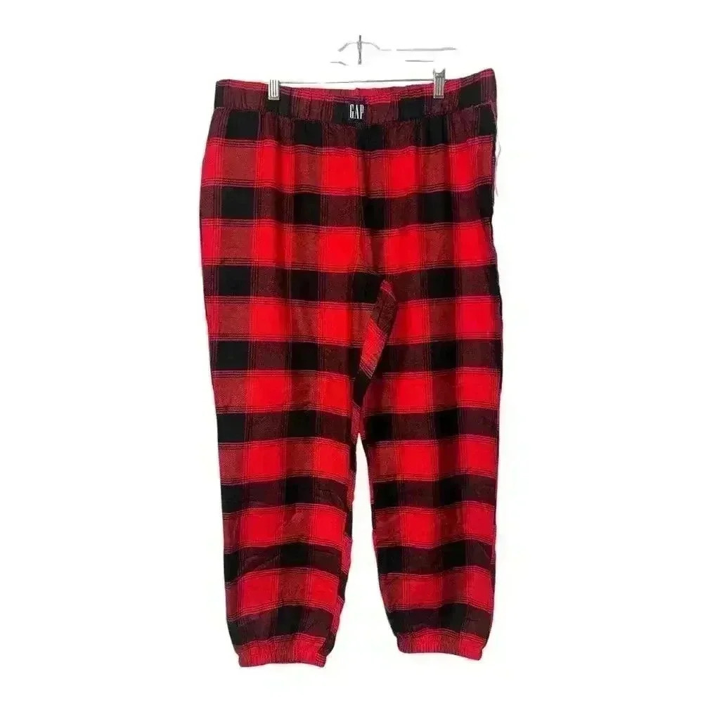 Gap Women's Black/Red Plaid Flannel Pajama Joggers, Large‎